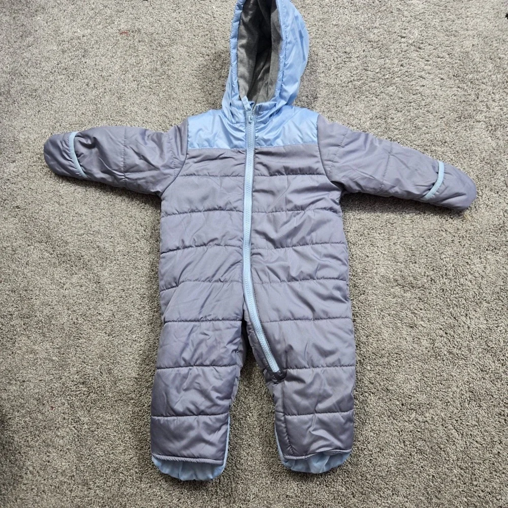 Carters Baby Boy 18 Months Blue Grey Hooded Puffer Pram Suit Snowsuit RN15101